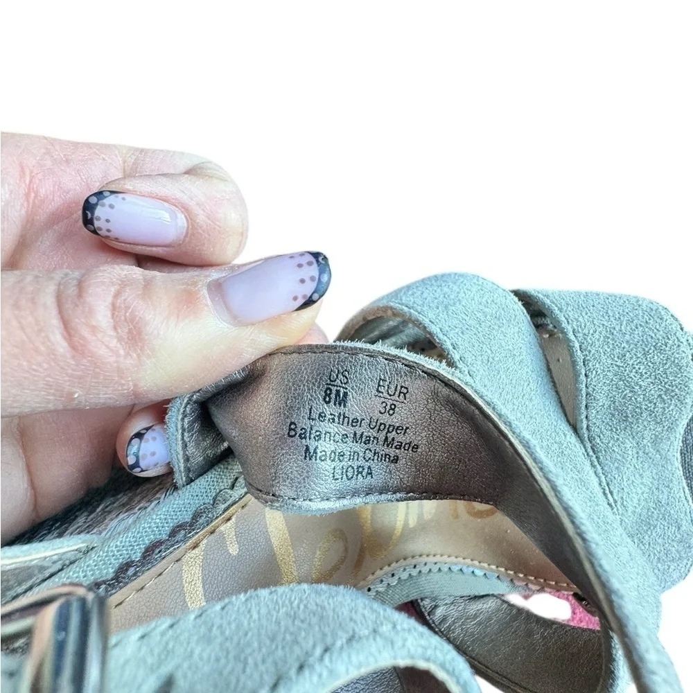 Sam Edelman Liora Wedge Sandals – Size 8M – Light Blue Suede Leather – 5” Heel